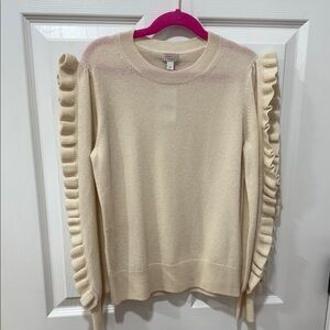 NWT Crewcuts Girls Cream Cashmere Sweater with Ruffle Sleeves Sz 12